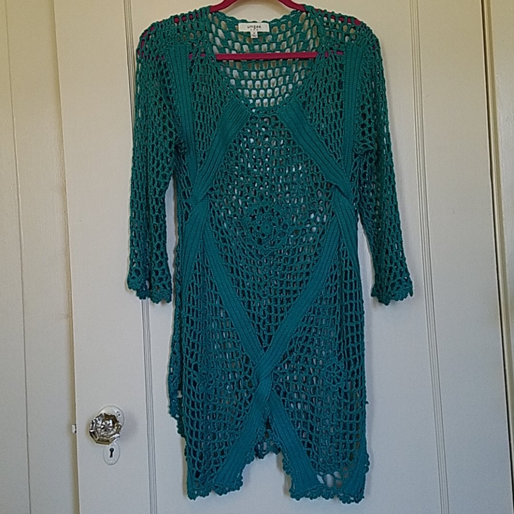 Umgee Teal crocheted beach cover-up or dress/top
